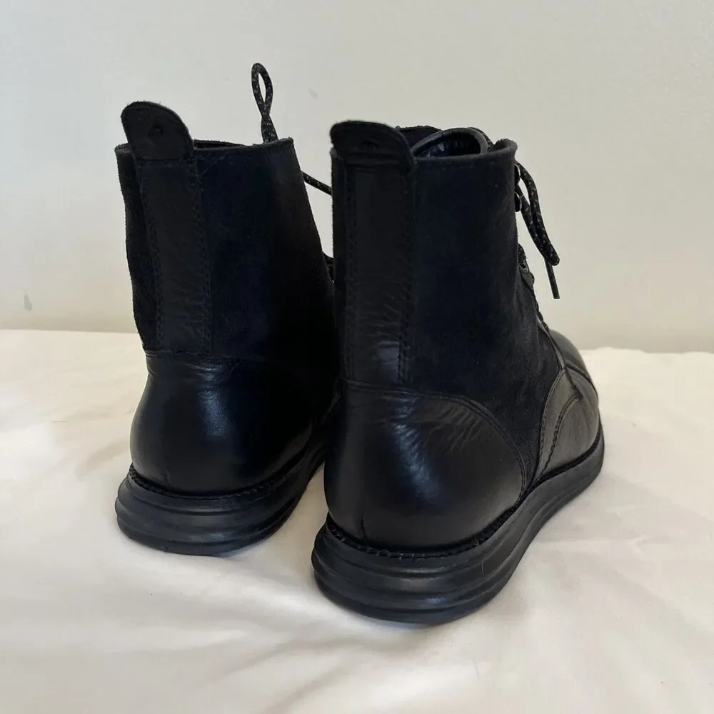 COLE HAAN Mens Leather Lunargrand Lace Waterproof Ankle Boots, Black- Size 7.5